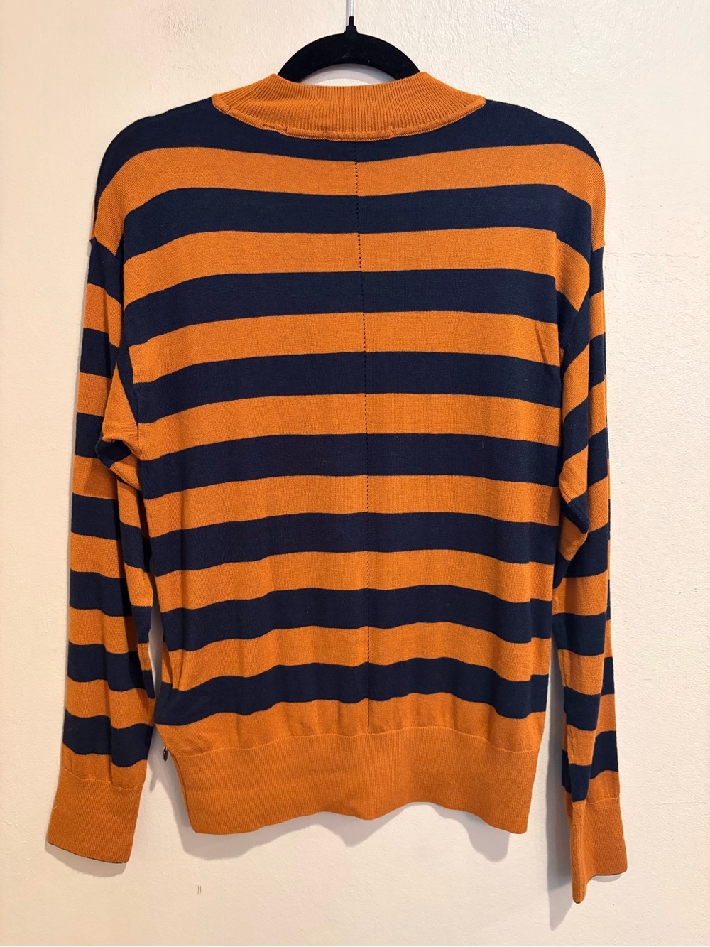 Scotch & Soda Rust & Navy Striped Crewneck Sweater, Lightweight, Viscose Blend - Picture 8 of 9